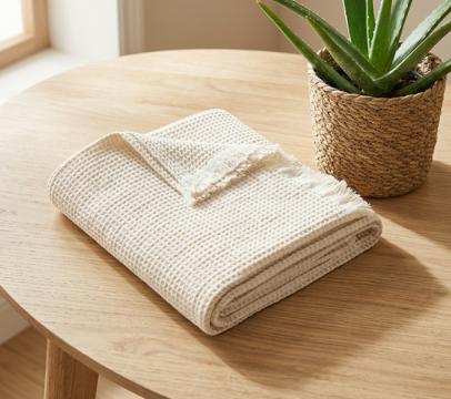 Cotton Waffle Throw Blanket | Embroidered - i love you