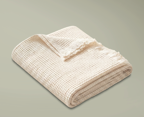 Cotton Waffle Throw Blanket | Embroidered - i love you